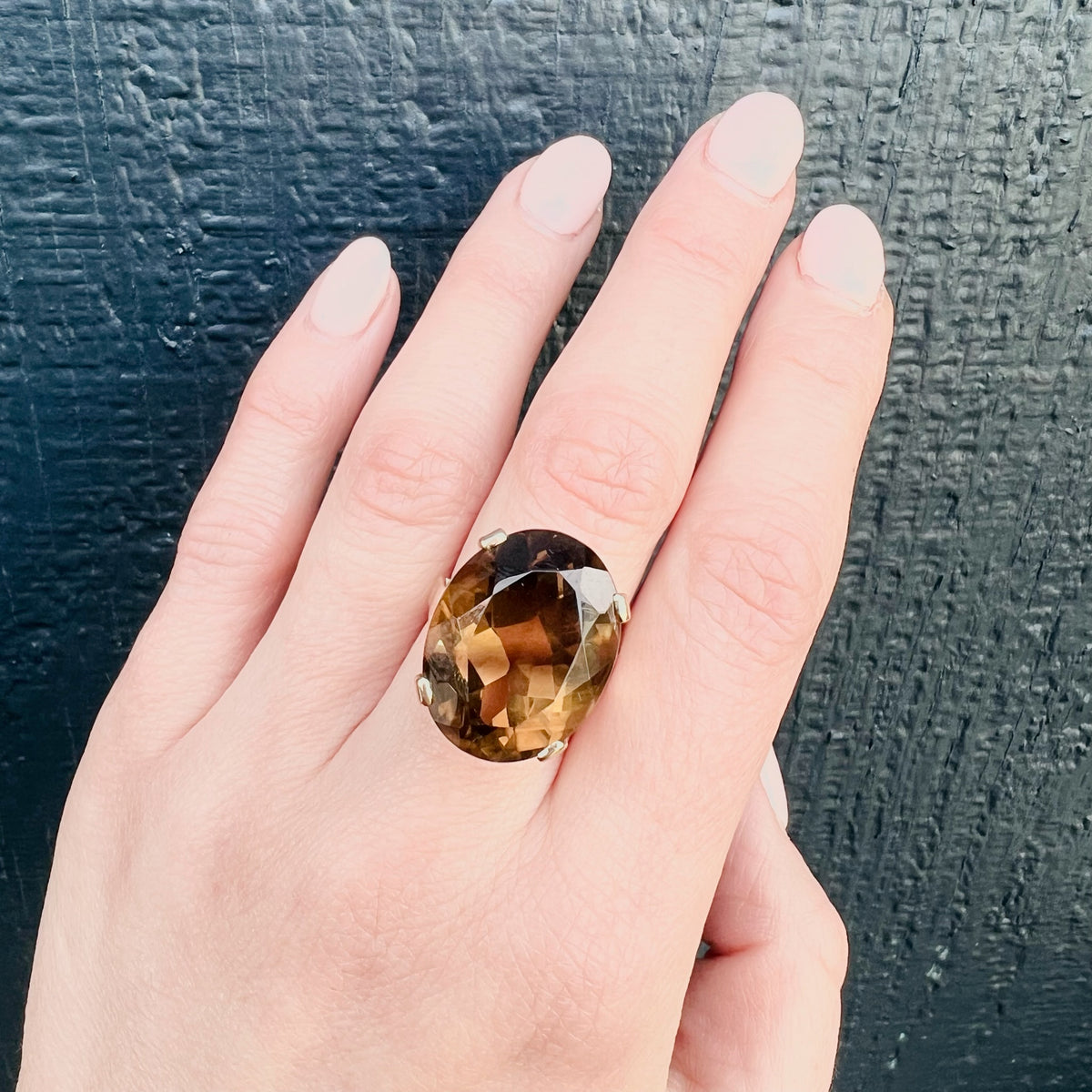 Mod Smoky Quartz in Gold Petaled Cocktail Ring