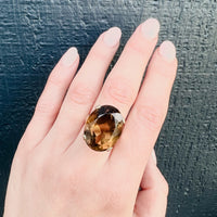 Mod Smoky Quartz in Gold Petaled Cocktail Ring