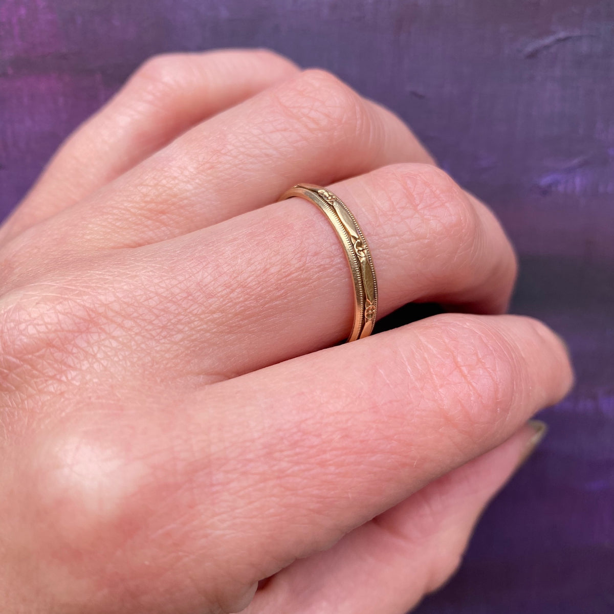 Art Deco Rosy Gold Floral Band in Larger Size