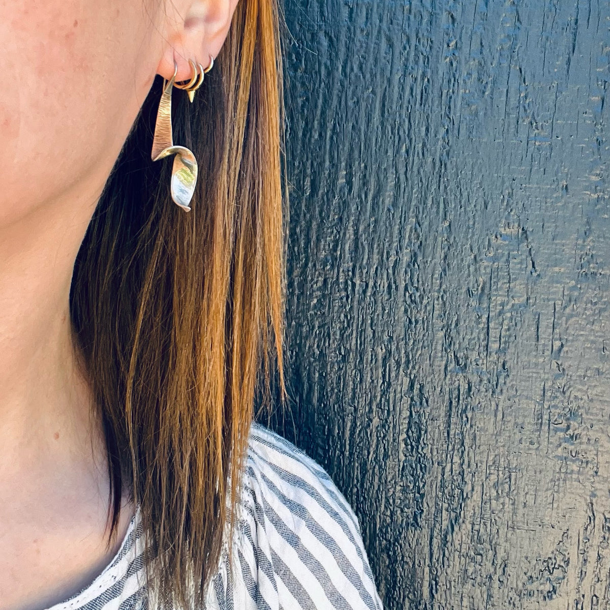 Modernist Rippling Ribbon Sterling Earrings