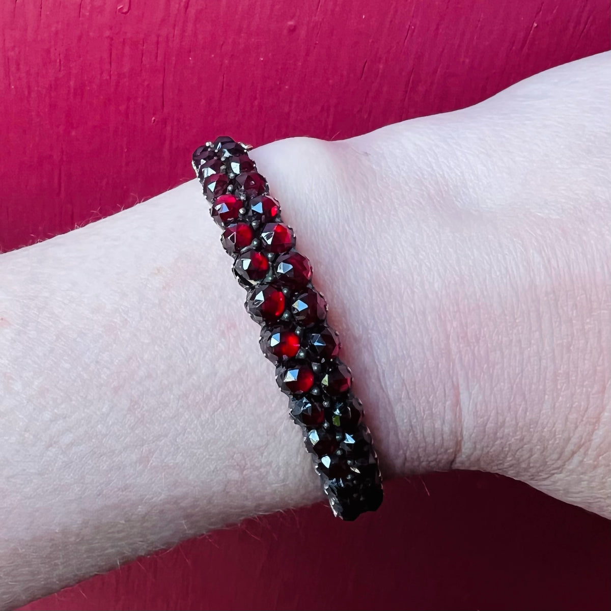 Glittering Graduated Bohemian Garnet Bracelet