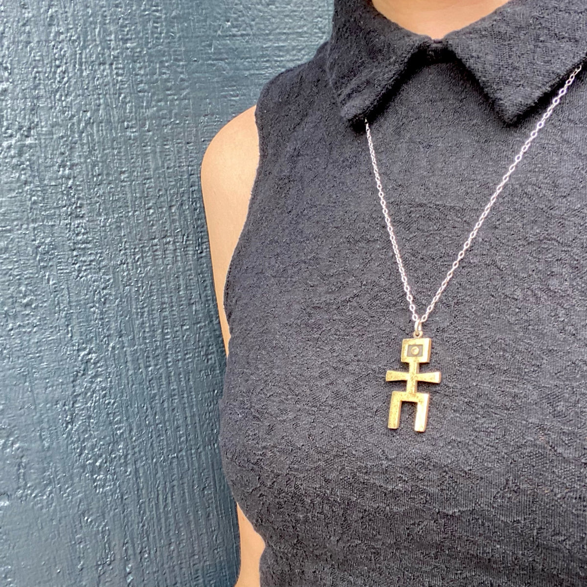 Brutalist Figural Pendant in Gold on Silver