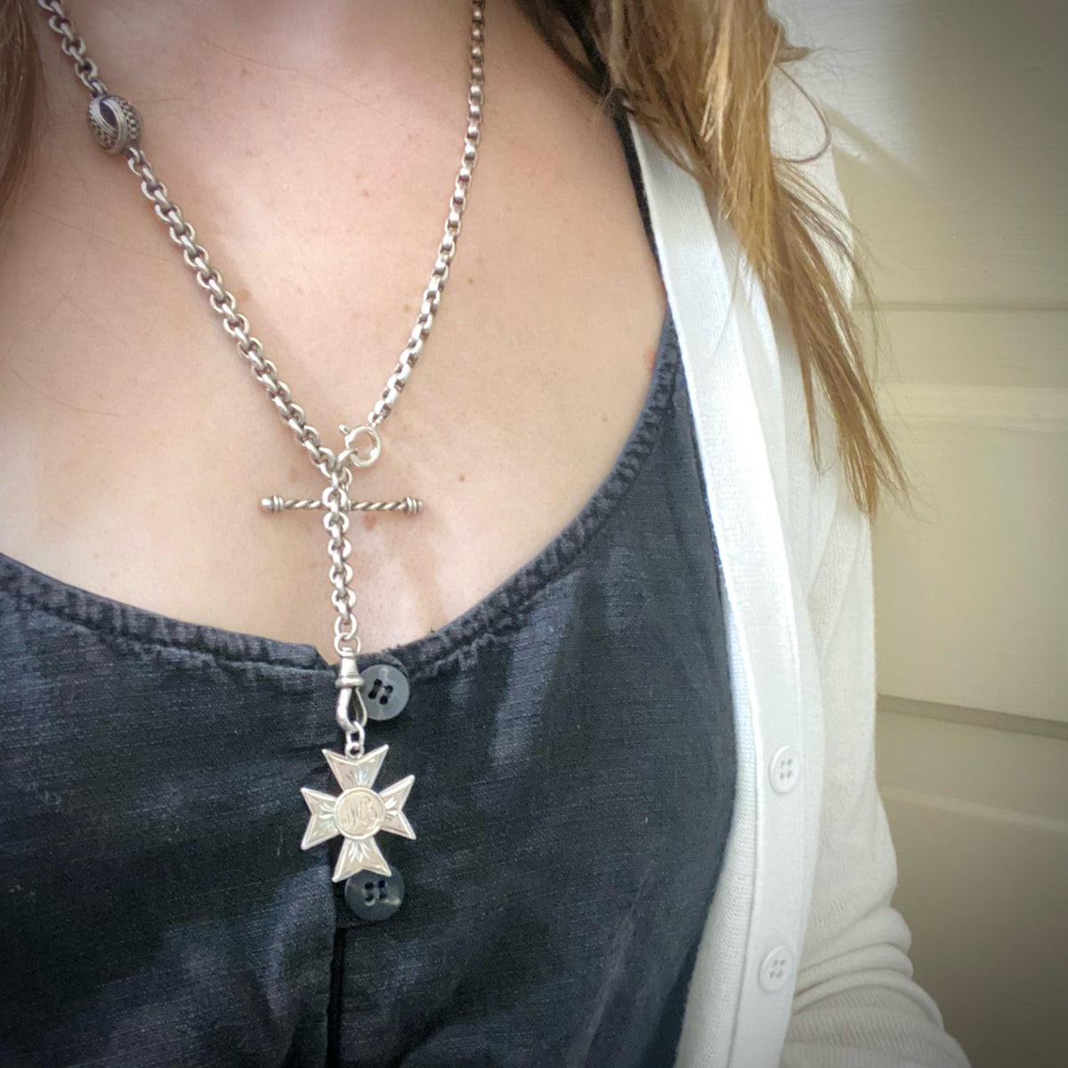 Maltese Cross Engraved Sterling Silver Medal Fob