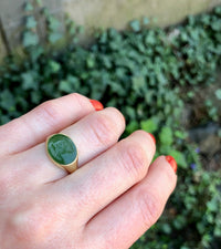 Rich Green Jade Intaglio of the God Mercury set in a Ring