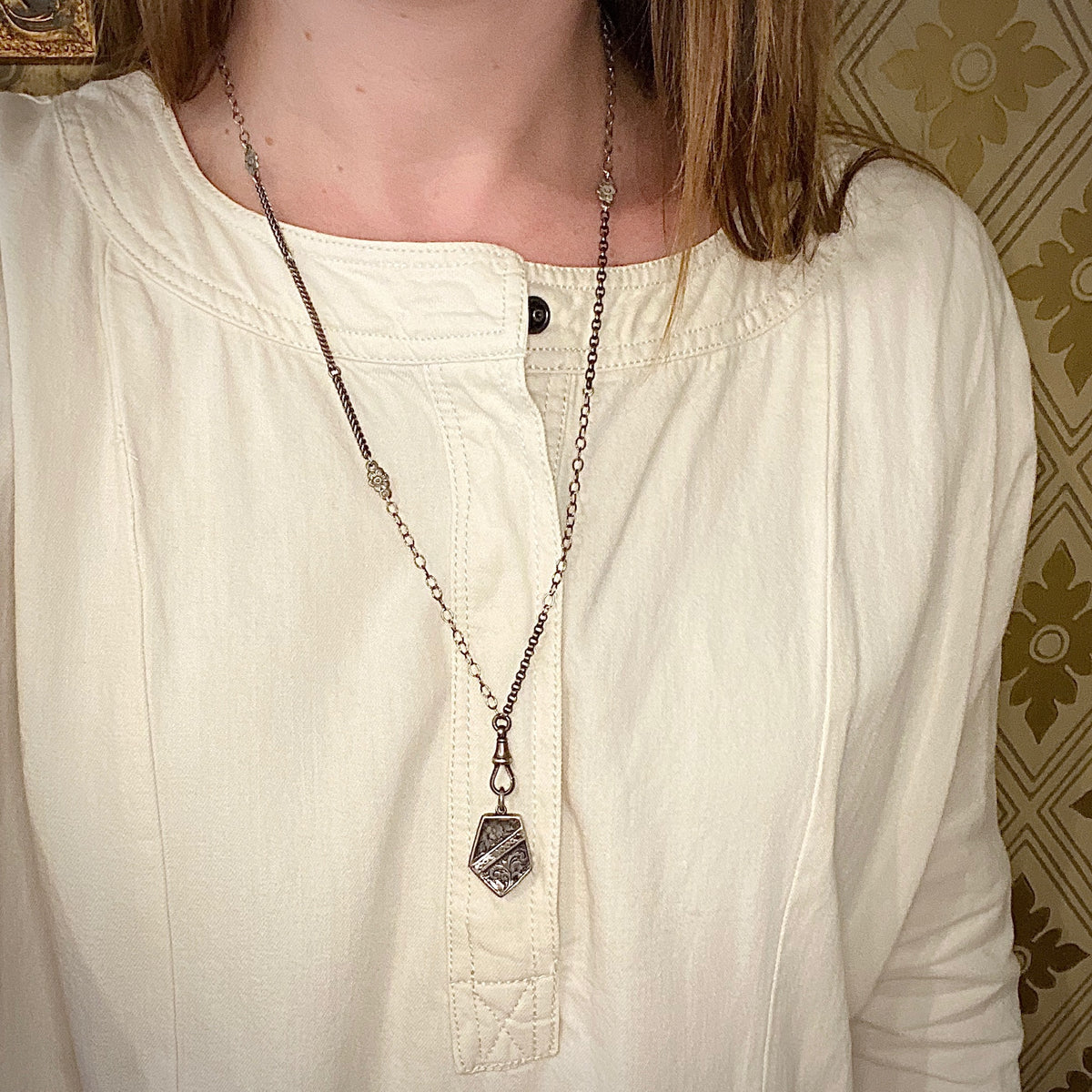 Triple Fancy Sterling Married Chain with English Locket