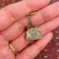 Charming Purse Charm with Enameled Forget Me Nots