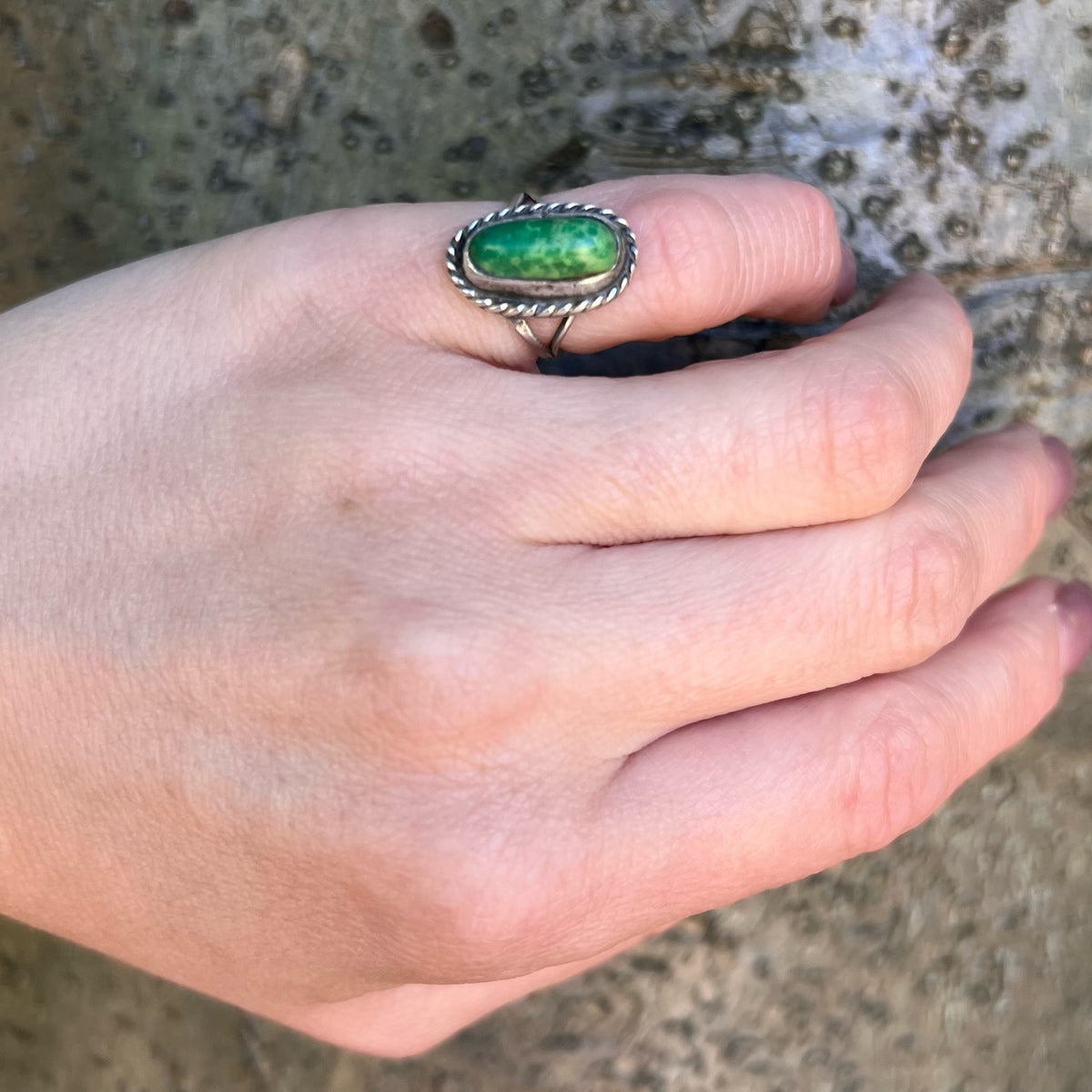 Leafy Green Turquoise & Sterling Ring in Small Size