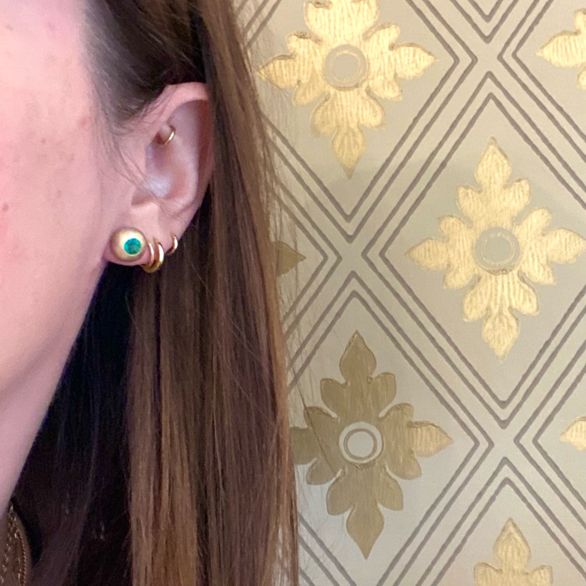 Gold Dome Emerald Statement Studs