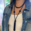 Stunning Matte Black Beaded Flapper Necklace