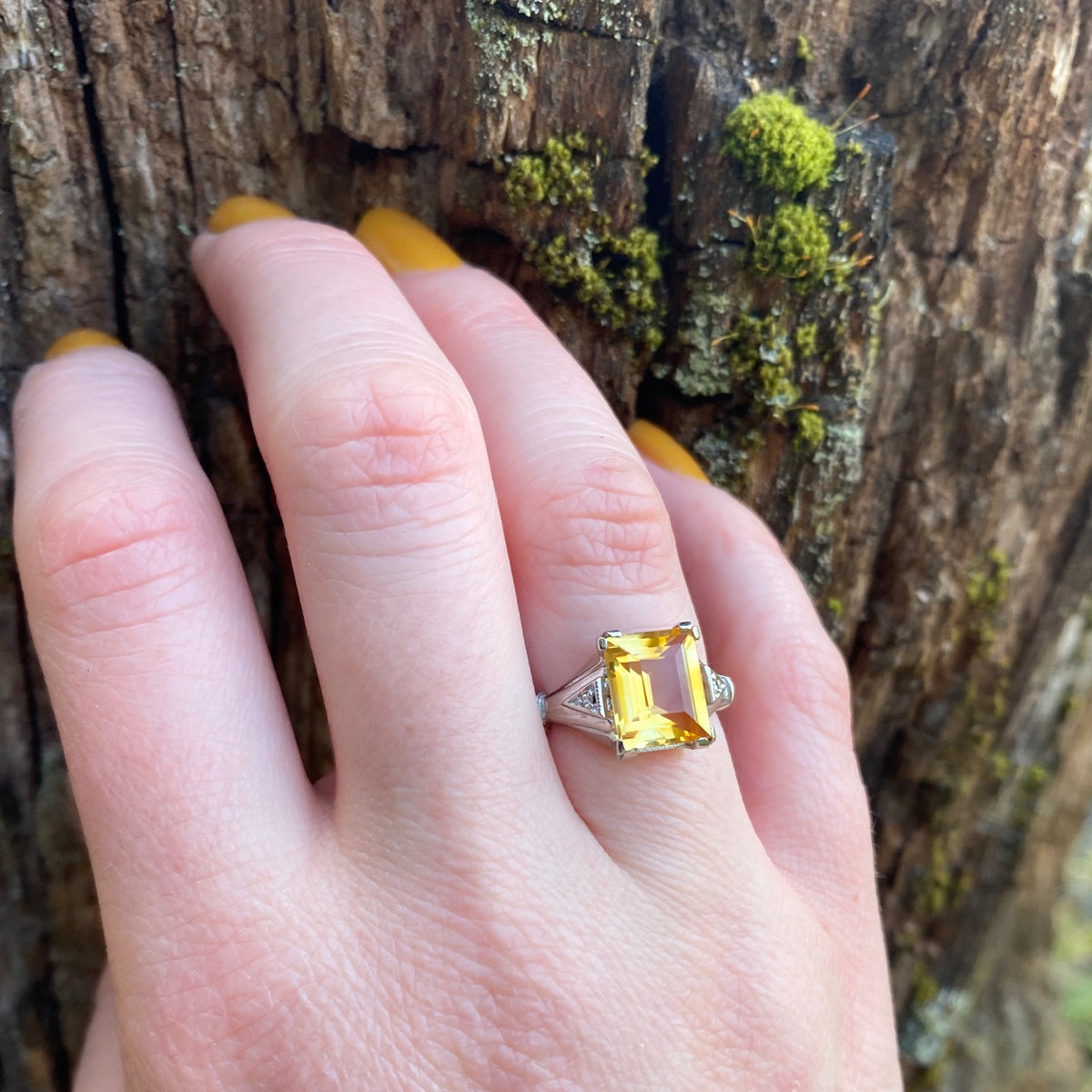 Sunny Citrine Art Deco Cocktail Ring