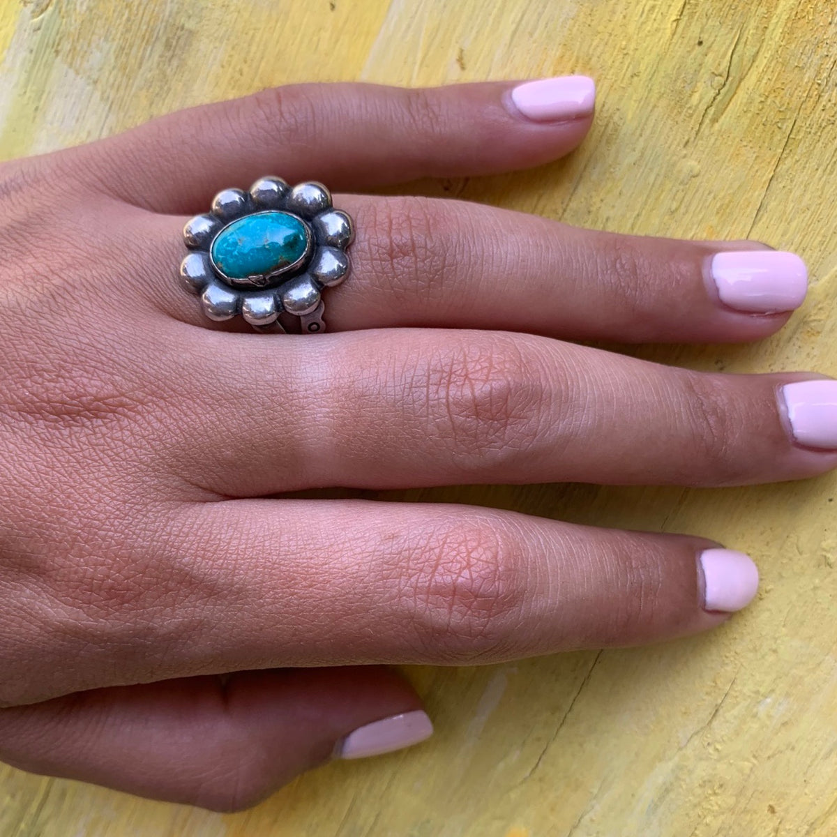 Cheerful Daisy Ring in Turquoise & Silver