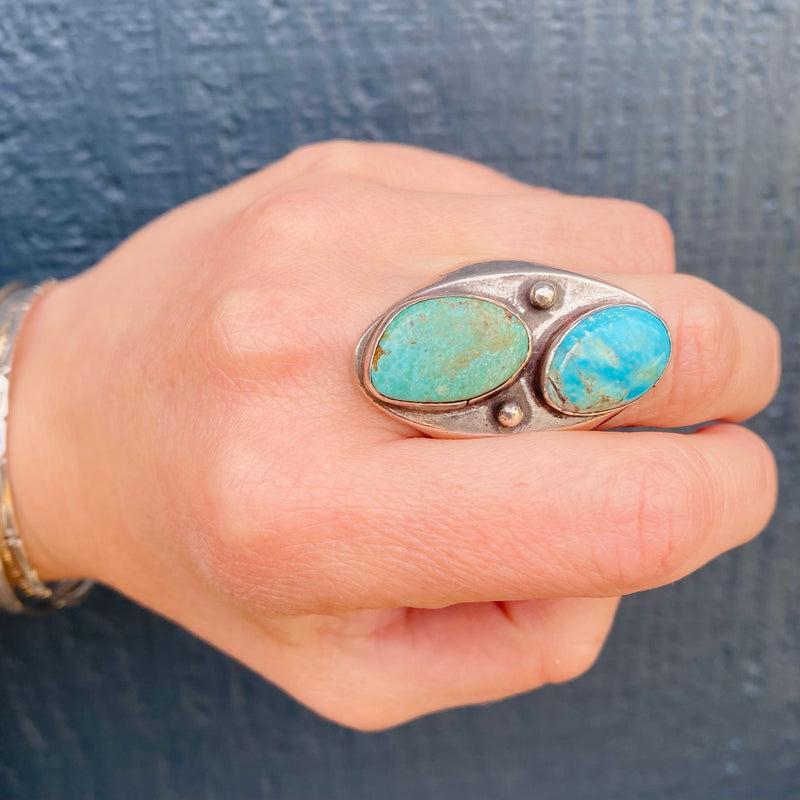Distinctive Design Blue & Green Turquoise Silver Ring