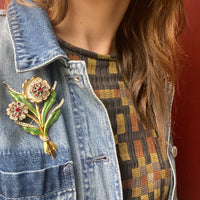 En Tremblant Colorful Enameled Flower Brooch