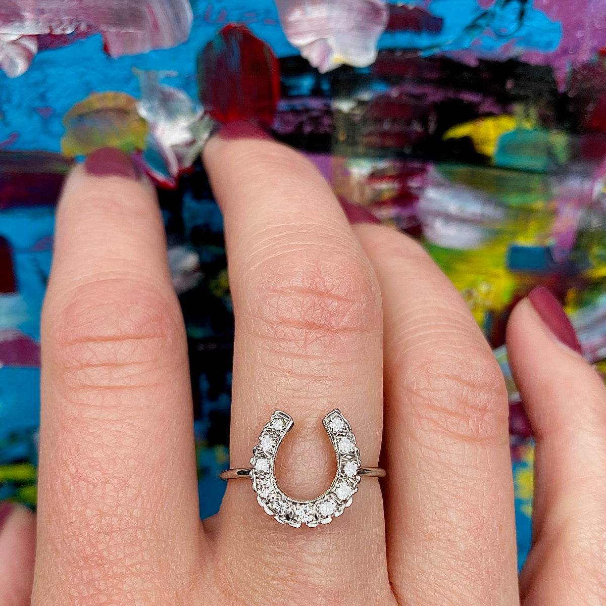 Lucky Number Eleven Diamond Horseshoe Ring