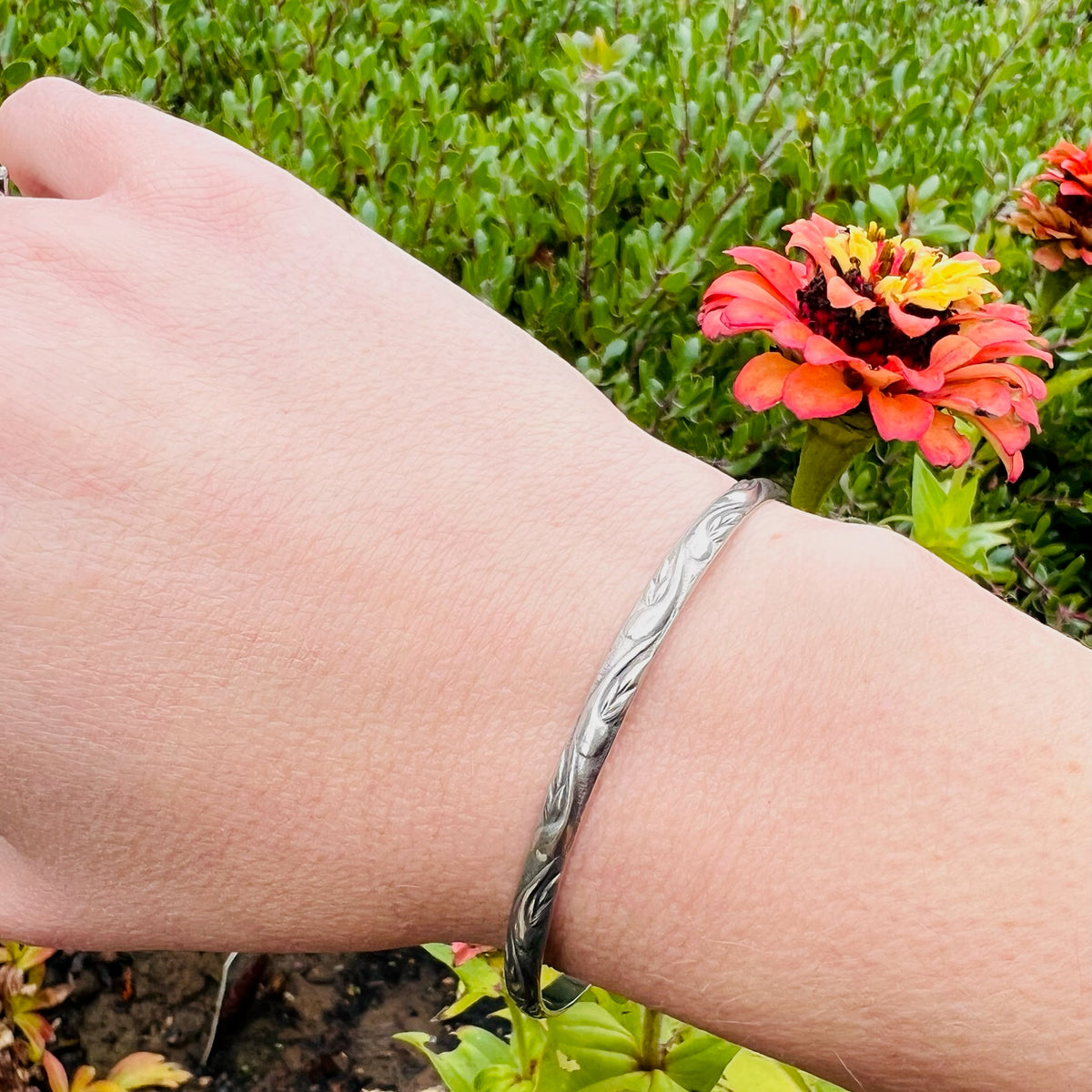 The Patterned Silver Bangle from Allie B.