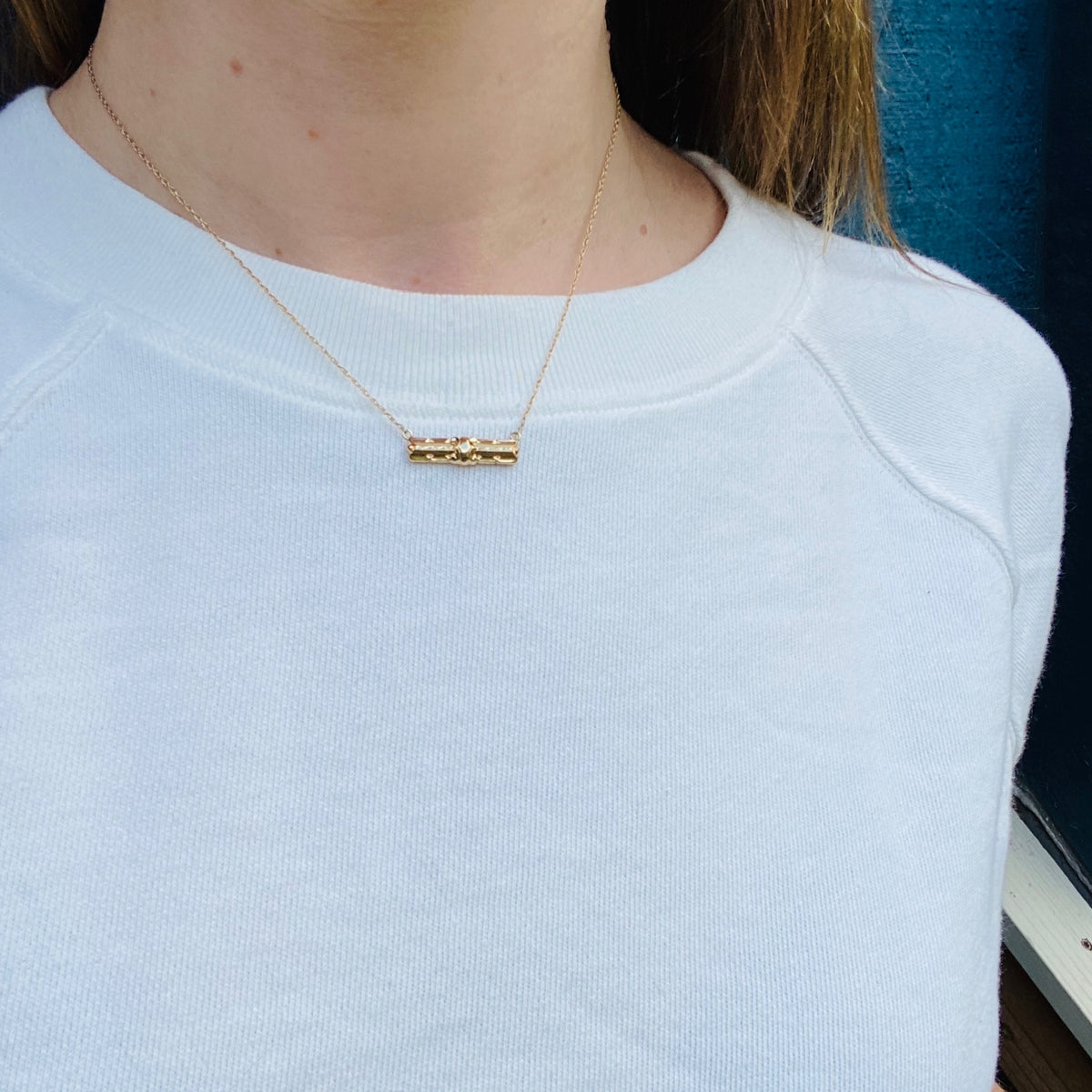 Repoussé Gold Bar Pendant Necklace