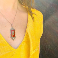 Lovely German Deco Pendant in Silver, Carnelian & Marcasite