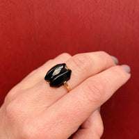 Grooved Black Onyx Ring in Two Tone Gold