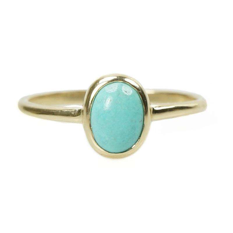 Oval Turquoise Cabochon Ring in 14k Yellow Gold by 720