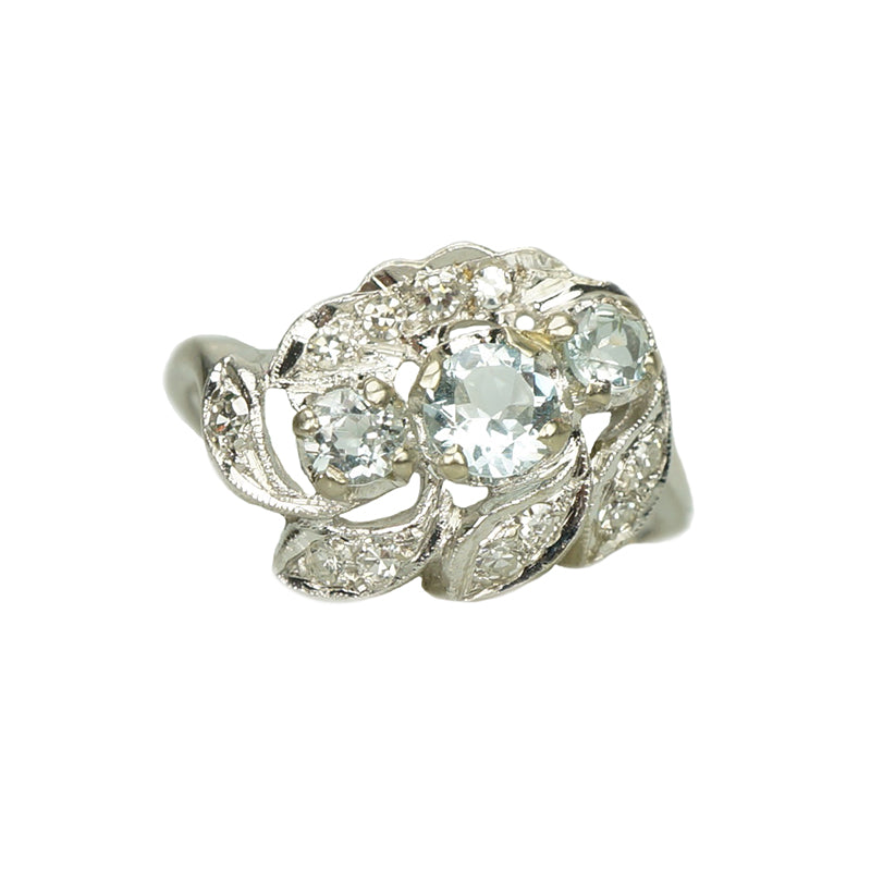 Vintage Aquamarine and Diamond Ring