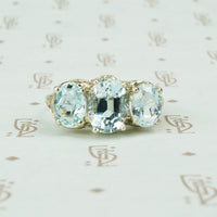 3 oval aqua ring 14k white gold filigree