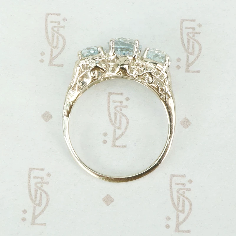 Triple Aquamarine White Gold Filigree Ring