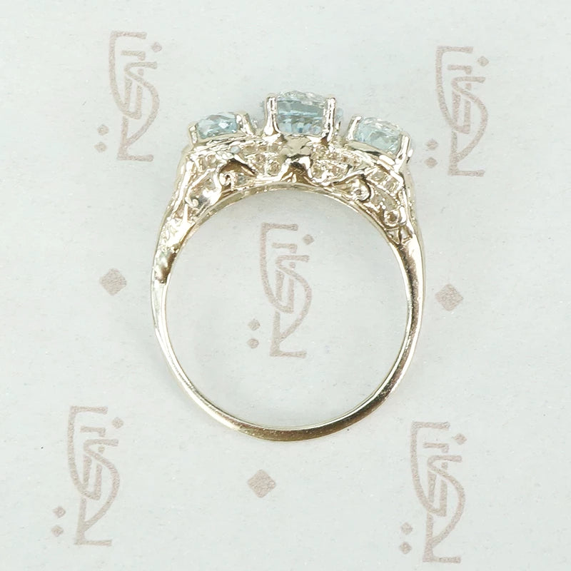 Triple Aquamarine White Gold Filigree Ring