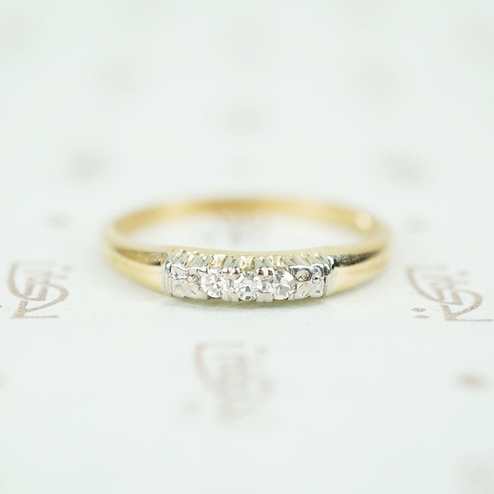 2 tone 14 k 3 diamond band with forget me not flower details
