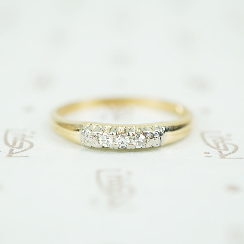 2 tone 14 k 3 diamond band with forget me not flower details