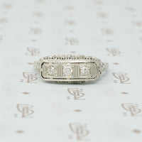 3 diamond filigree white gold ring