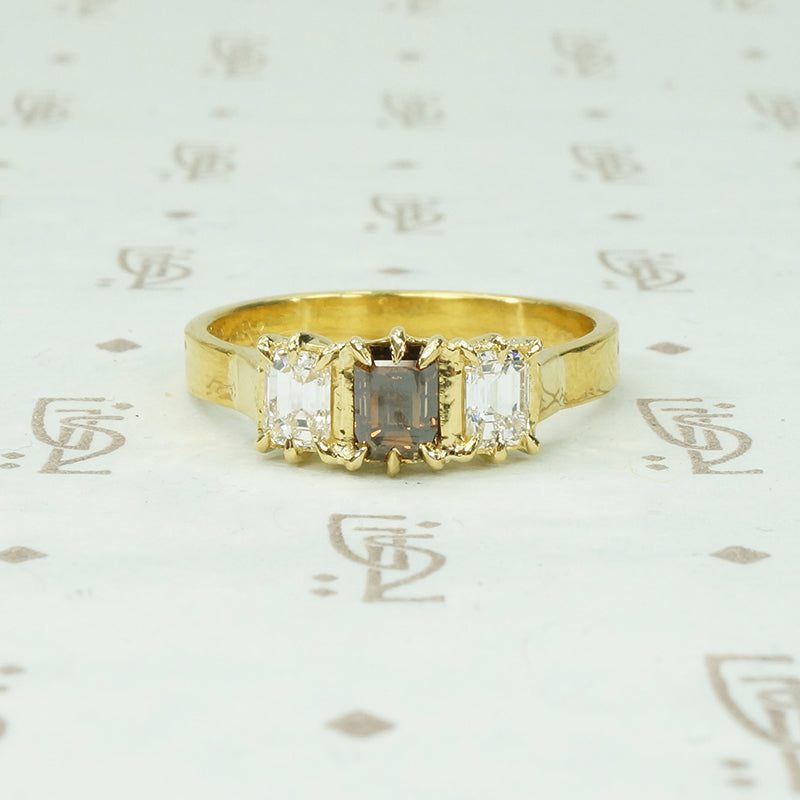 Bespoke 22k Cognac Emerald Cut Diamond Ring