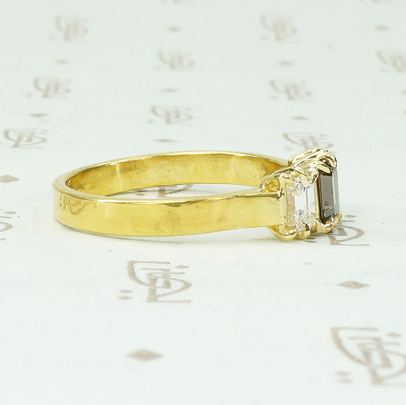 Bespoke 22k Cognac Emerald Cut Diamond Ring
