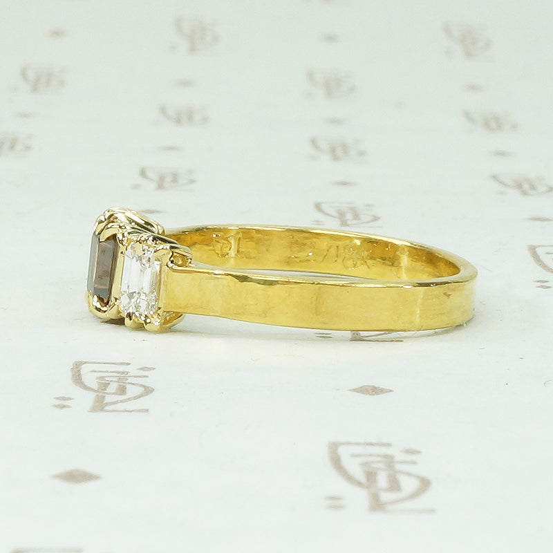 Bespoke 22k Cognac Emerald Cut Diamond Ring