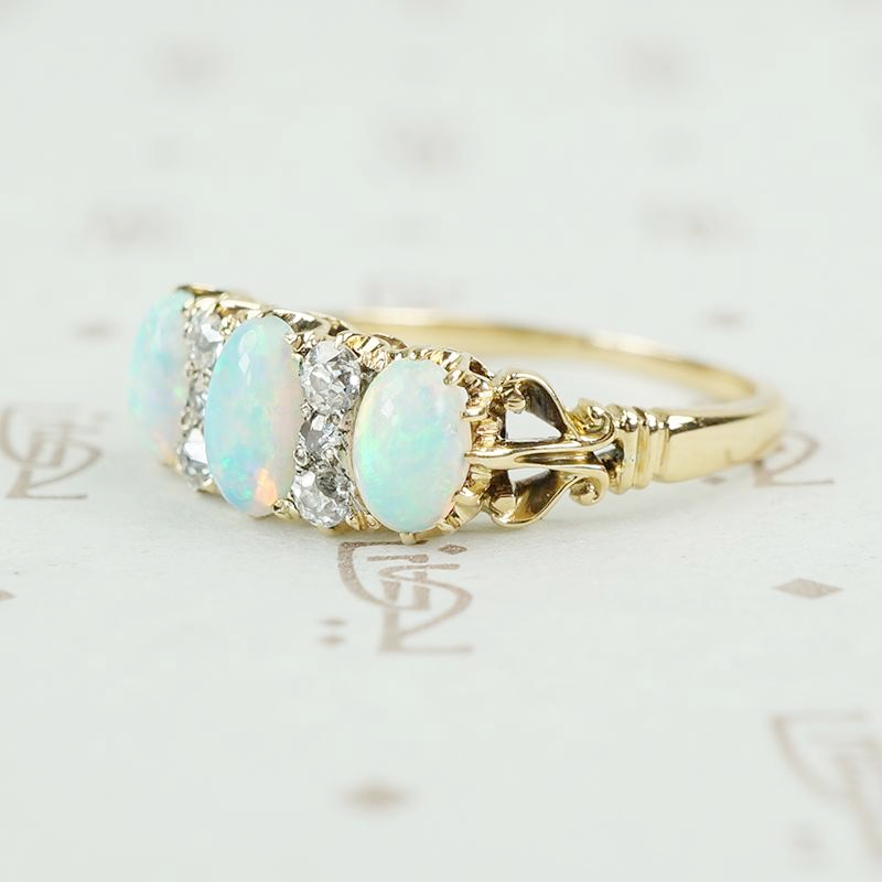 side view vintage opal diamond ring