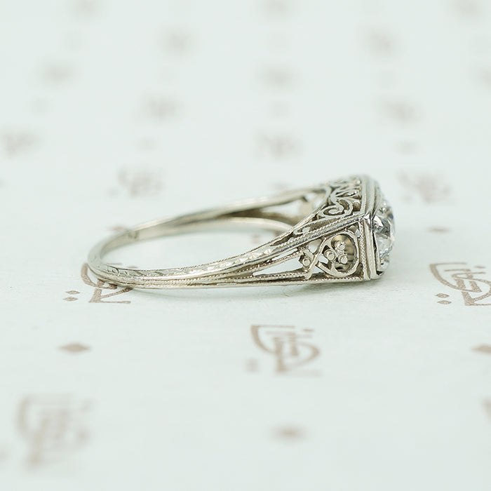 Edwardian Platinum Filigree OEC Diamond Beauty