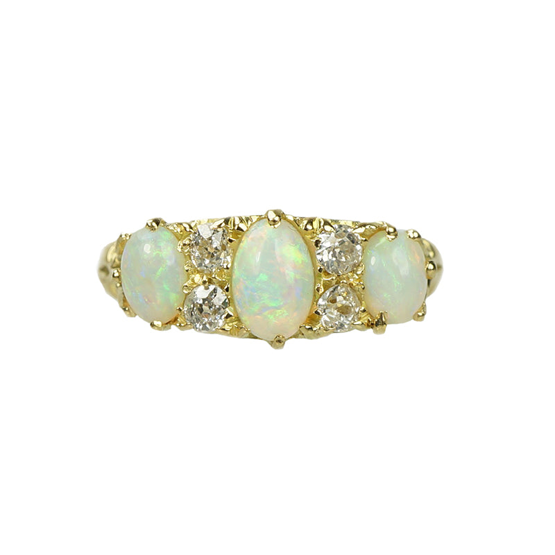 Shimmering Opal and Diamond Ring