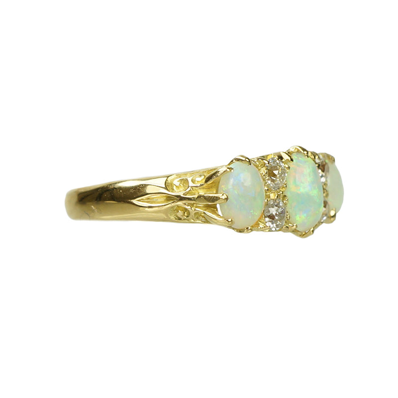 Shimmering Opal and Diamond Ring