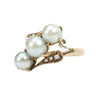 Mid Century Grey Pearl Ring with Leaves