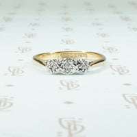 3 rose cut diamonds set in platinum and 18k yellow gold ring circa 1930