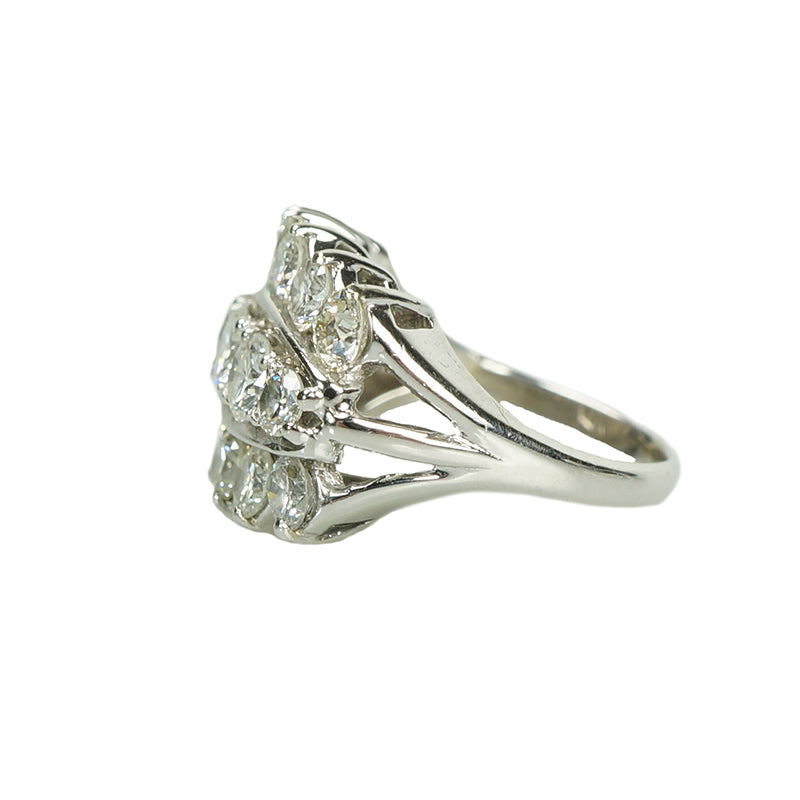 Big and Sparkly White Gold Vintage 3 Row Diamond Band - Gem Set Love