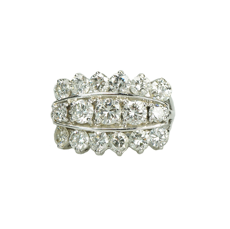 Big and Sparkly White Gold Vintage 3 Row Diamond Band - Gem Set Love