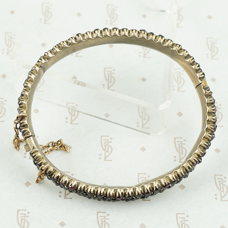 Dark Sparkle Vintage Bohemian Rosecut Garnet Bangle