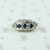 Vintage 3 blue sapphire white gold filigree ring