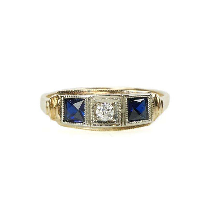Vintage 1930's Ring with french Cut Sapphires and a Diamond