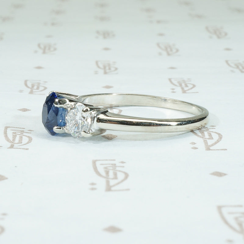 Delightful 3 Stone Sapphire and Diamond Ring
