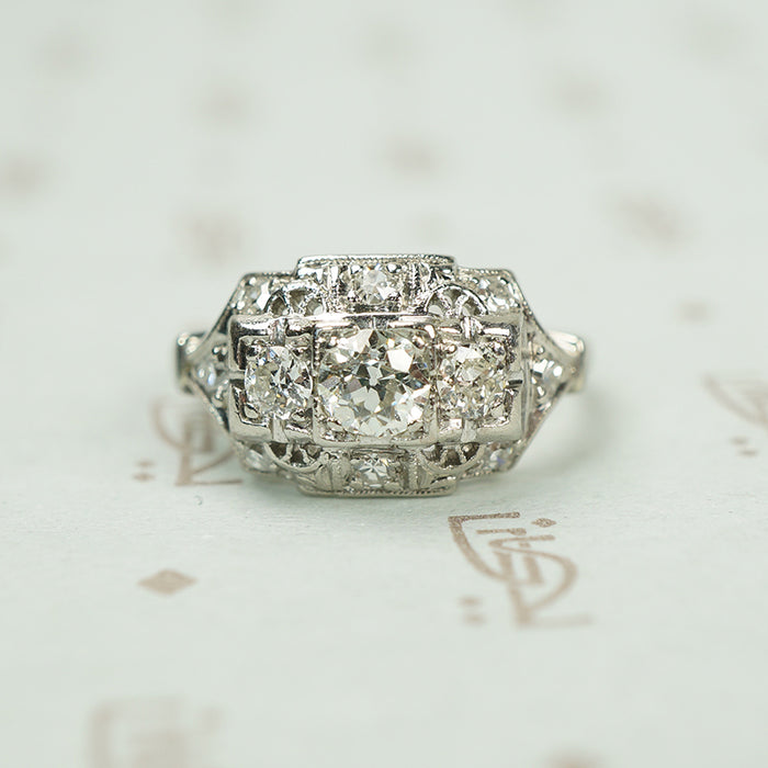Sparkling 1930's Platinum and Diamond Engagement Ring