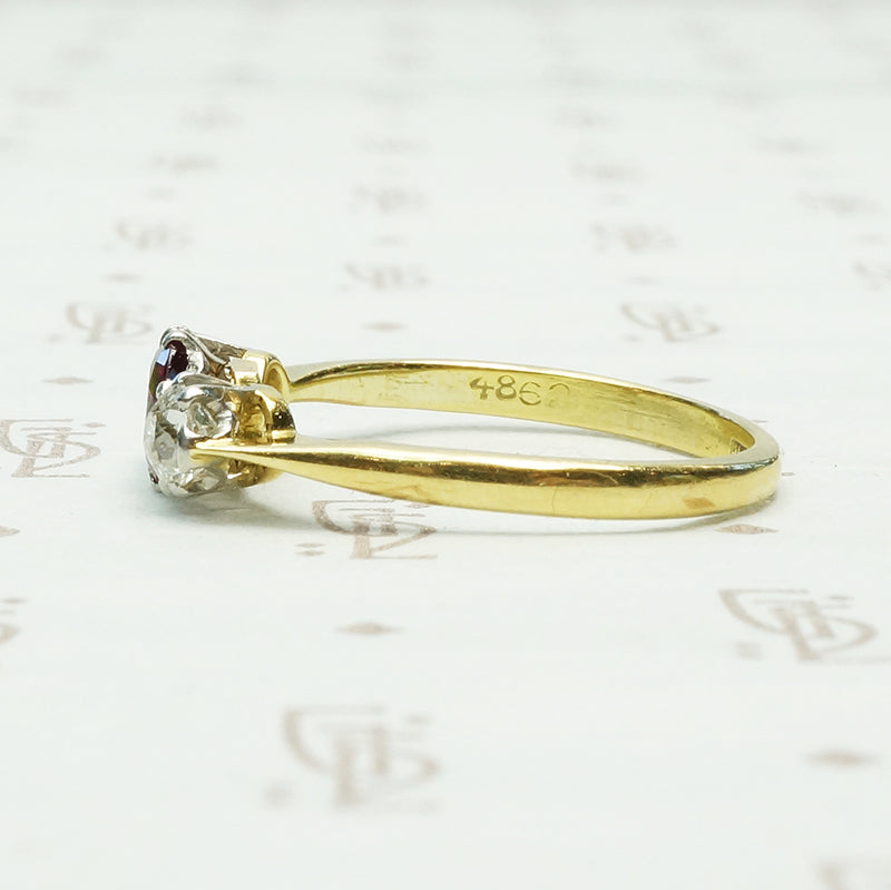 OMC Diamond and Ruby Three Stone Ring