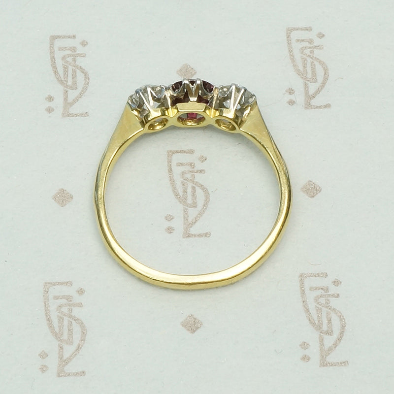 OMC Diamond and Ruby Three Stone Ring