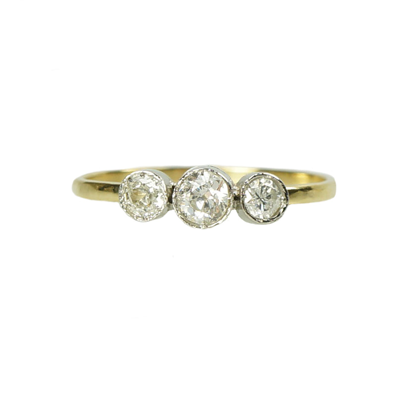 Orbit Platinum and 18k Yellow Gold Three Stone Ring - Gem Set Love