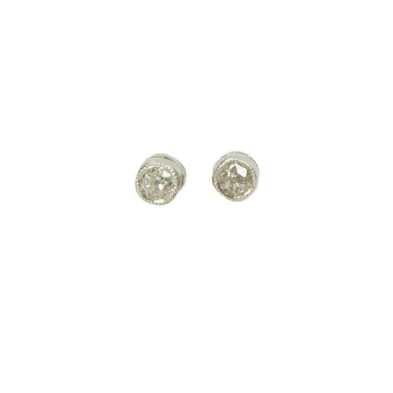 Tiny Platinum Chunky Old Mine Cut Diamond Studs